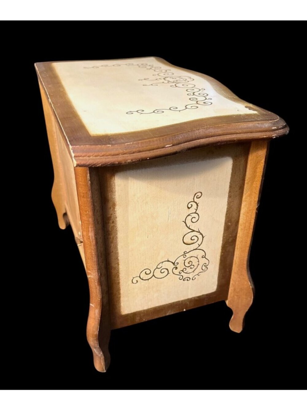 Vtg  60s Apco Japan Wooden Jewelry Chest Music Box 3 Velvet-Lined Drawers Hand-P - Picture 3 of 8